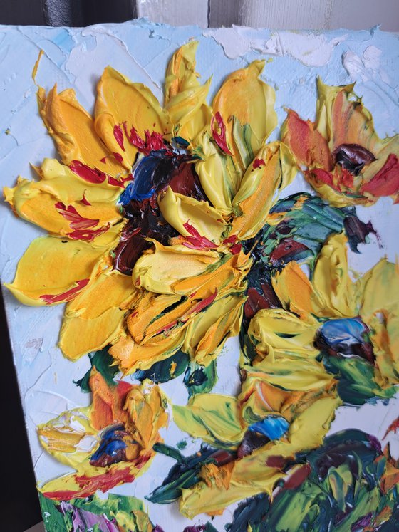 Sunflowers impasto painting