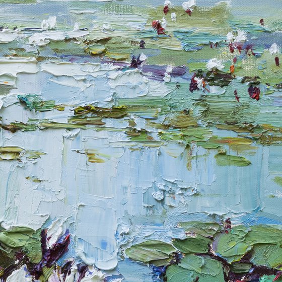 Water Lilies -Pond flowers  Impasto Original Oil painting