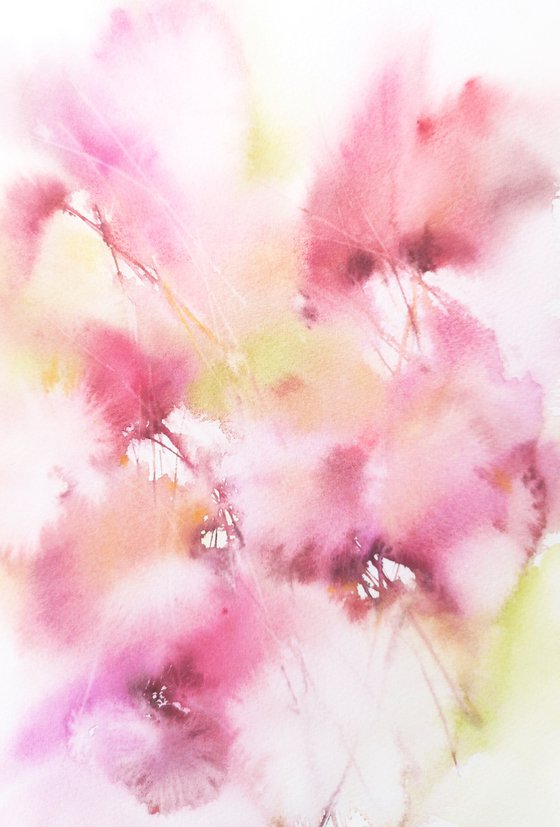 Pink flowers set, watercolor loose flowers painting