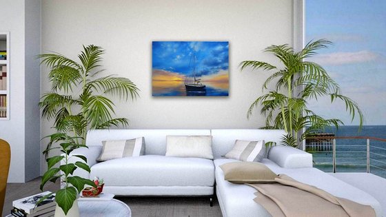 Seascape Morning calm - Seascape painting,  sunrise  painting