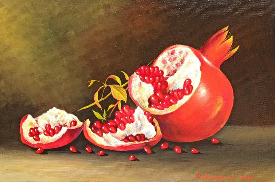 Still life-pomegranates(20x30cm, oil painting, ready to hang)