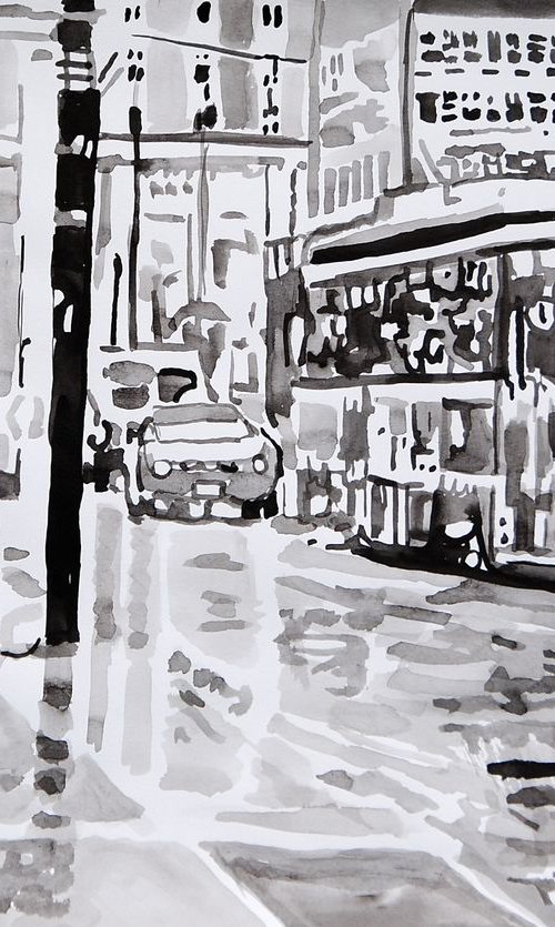 Rainy town III / 42 x 29.7 cm by Alexandra Djokic