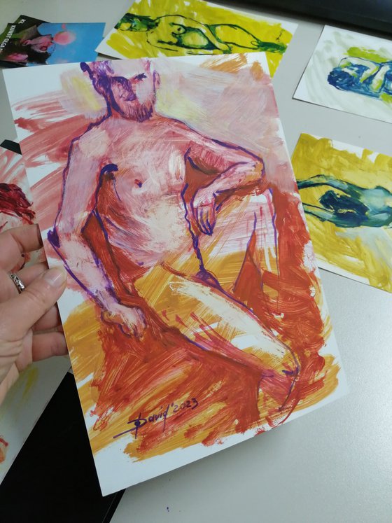 Male nude study oil on paper