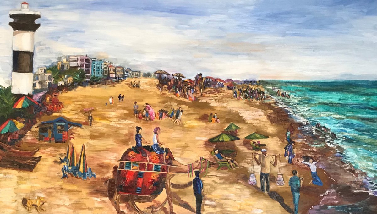 Puri beach, contemporary art, large oil painting by Geeta Yerra
