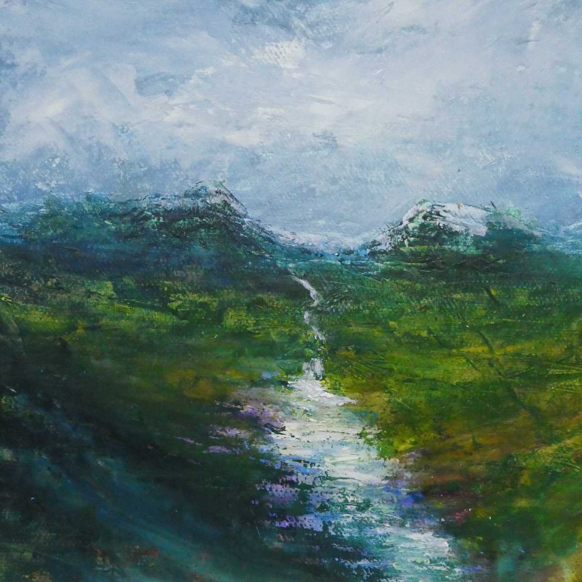 Impressionistic Landscape Acrylic Painting By Oconnart, 10 X 10", Mountain Waterfall Landscape, Original Artwork