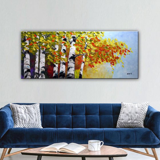 Fall Birch Forest - Original Large Textured Painting
