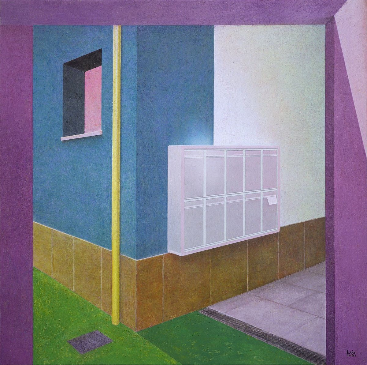 Urban And Pop Cityscapes Painting By Lucia Dibi, 39 X 39", Attesa, Original Artwork