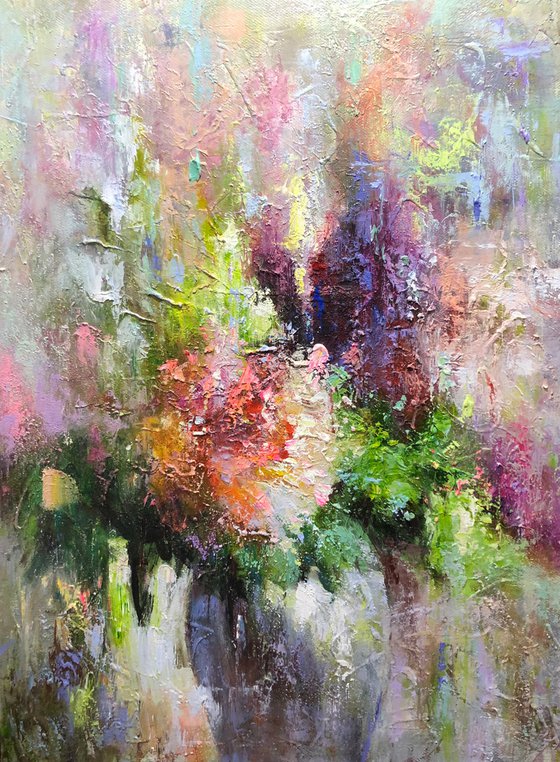 "Flowers" size 75x100cm.  Canvas, oil.  Free shipping