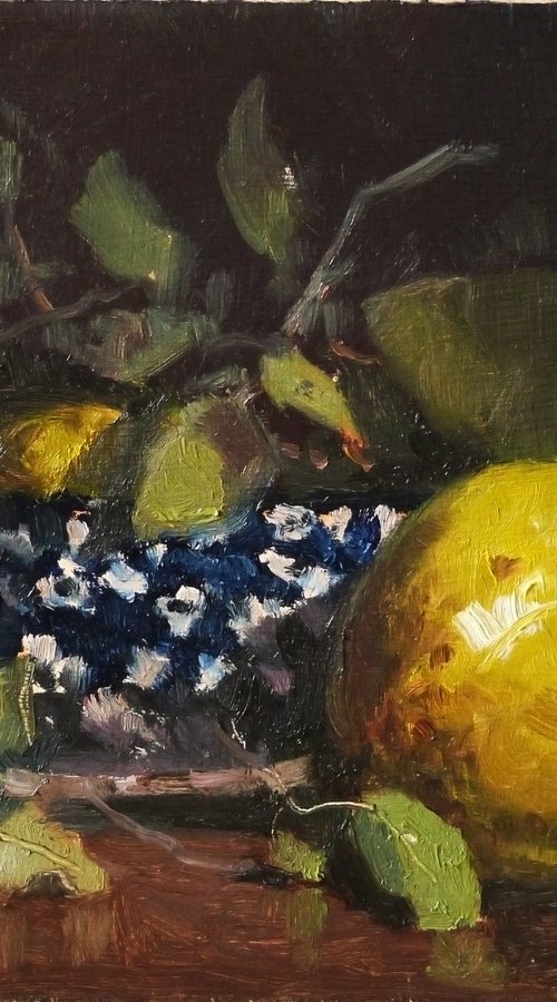 Quince and a Blue Bowl by Pascal Giroud
