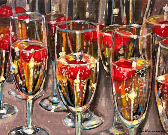 Still Life with the Champagne with Strawberries