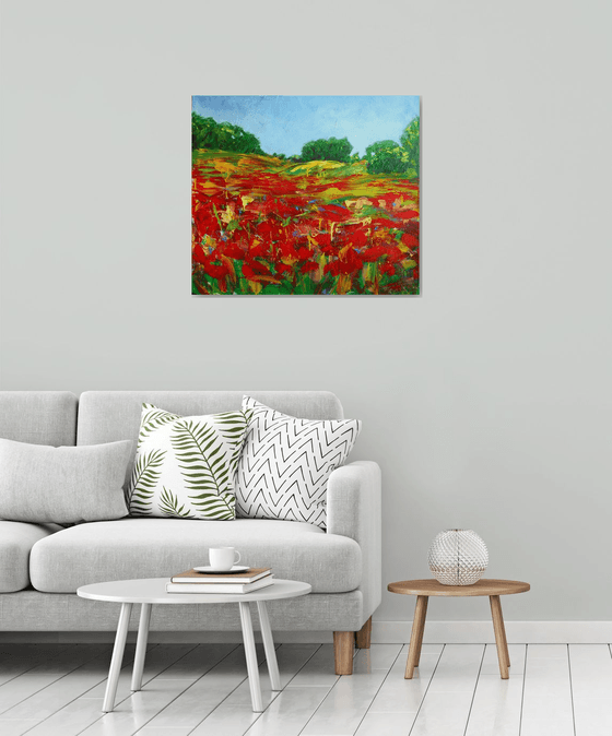 Poppies field... Flowering wildflowers... /  ORIGINAL ACRYLIC PAINTING