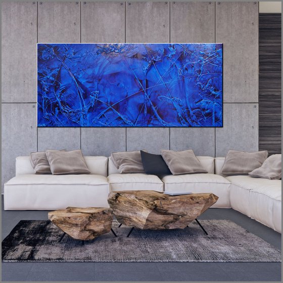 Inked Sapphire 270cm x 120cm Blue Abstract Art