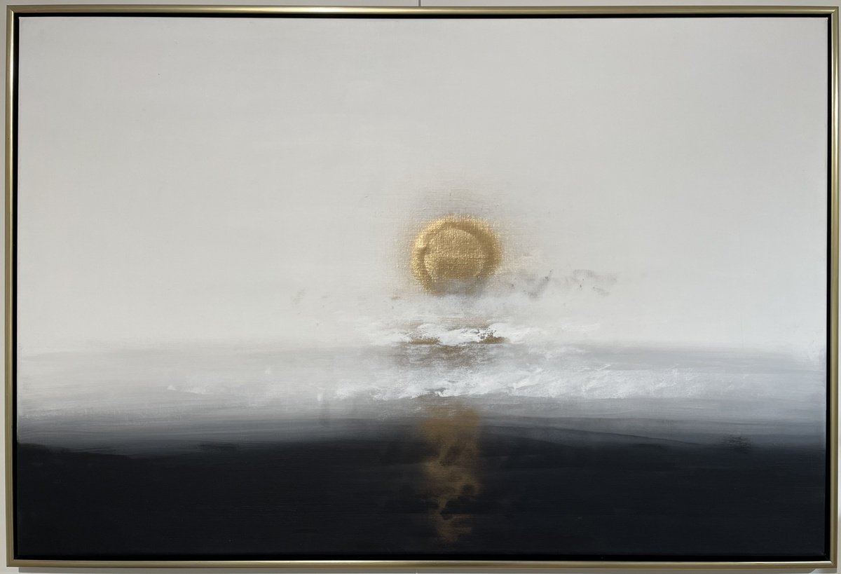 Organic Abstract Acrylic Painting By Tiny De Bruin, 49 X 33", Misty Landscape, Original Artwork