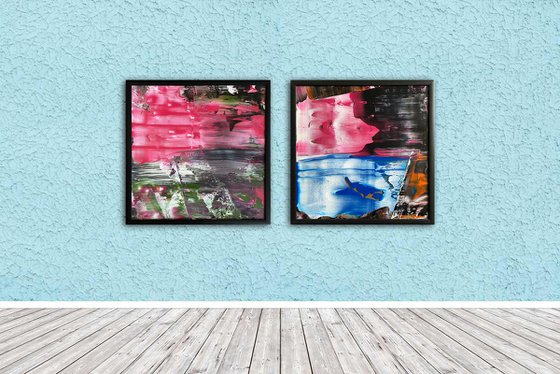 "We Could Be So Good Together" - Original PMS Abstract Diptych Acrylic Paintings On Plexiglass, Framed - 52" x 26"