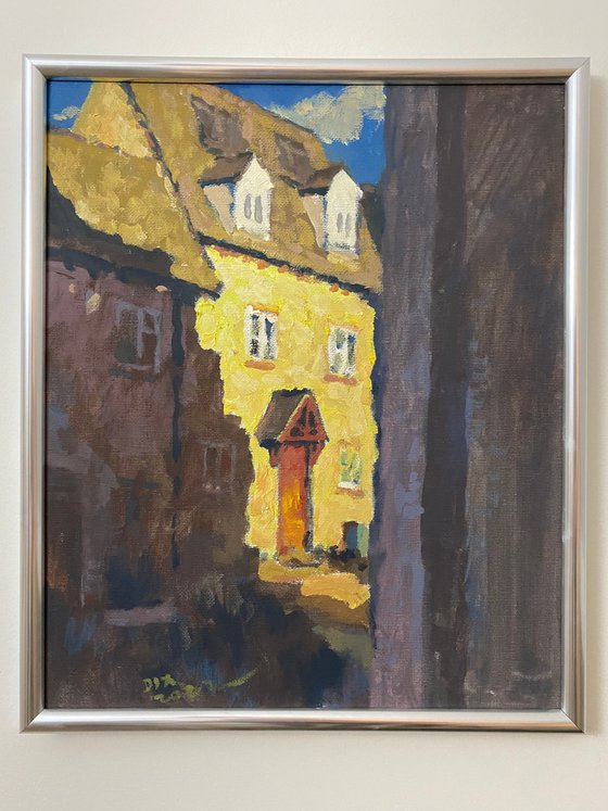 Original Oil Painting Wall Art Artwork Signed Hand Made Jixiang Dong Canvas 25cm × 30cm The House In Front small building Impressionism