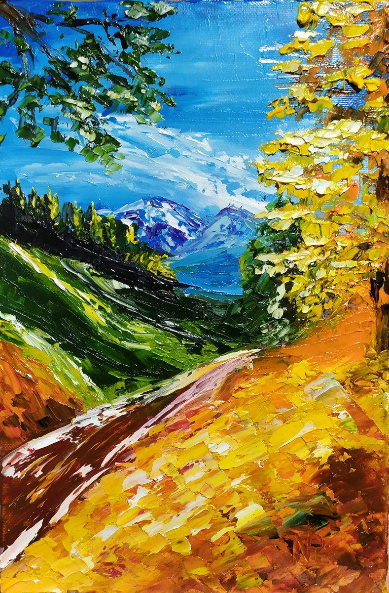 Autumn, small original landscape, Gift, oil painting, impressionistic by Nataliia Plakhotnyk
