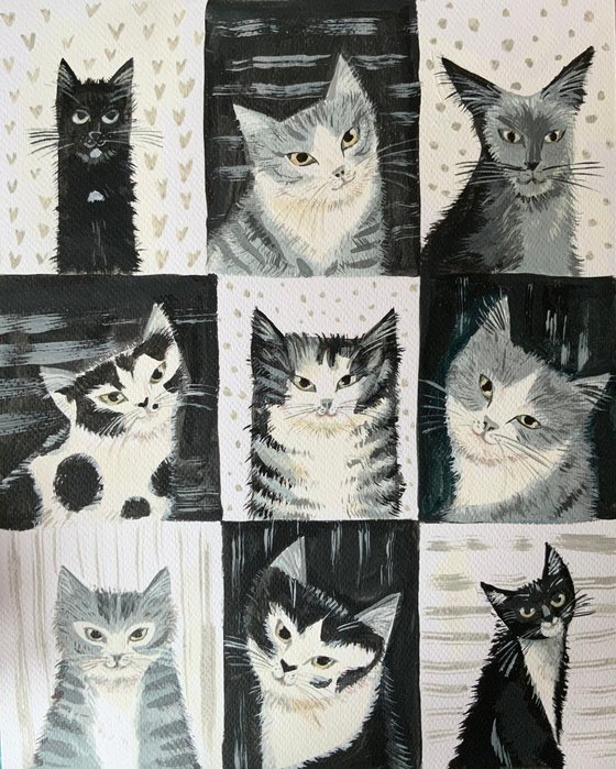 Nine lives cat painting