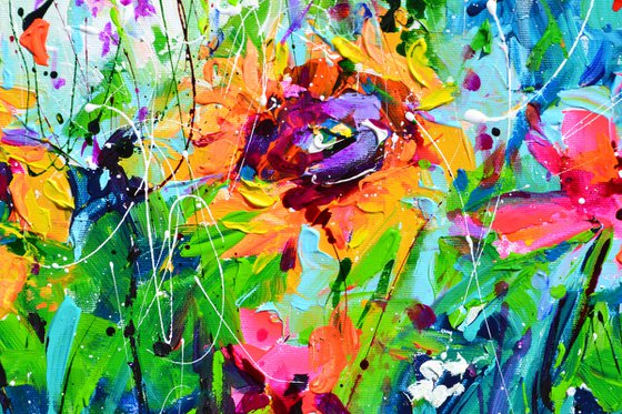 Vibrant Sunflowers and Poppies Landscape