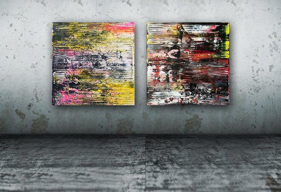 "Cut To The Quick" - Original PMS Abstract Diptych Acrylic Paintings On Canvas - 40" x 20"