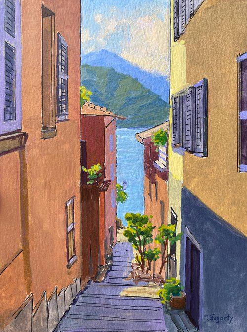 Varenna Alley Leading Down To Lake Como, Italy by Tatyana Fogarty