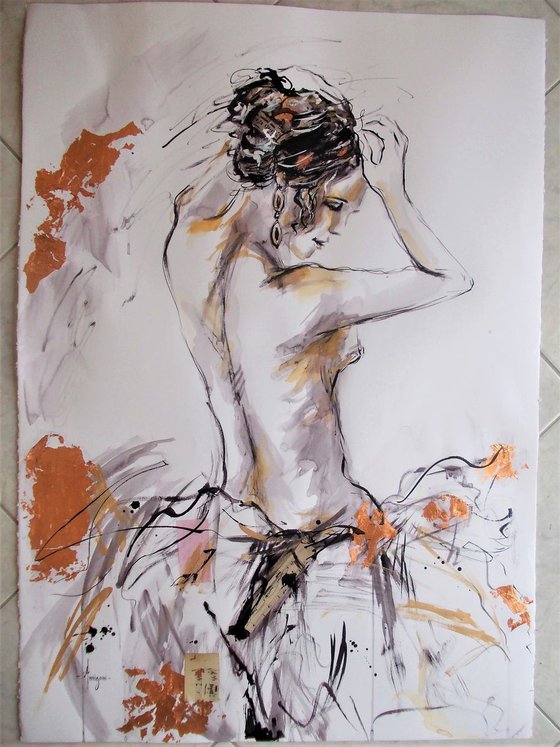 Timeless Rhythm-  Watercolor  on Paper-Portrait Woman on Paper