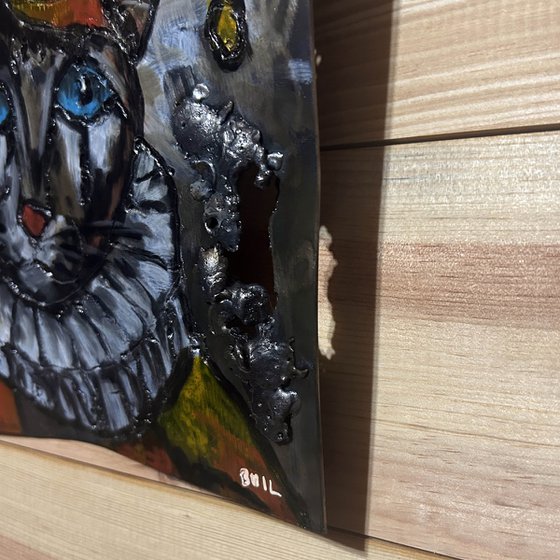 Wall sculpture - Little Harlequin Cat