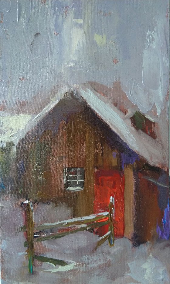 Winter(20x50cm, oil painting, impressionism, ready to hang)