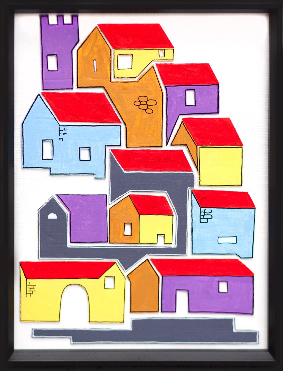 Cityscapes Collage By Ariadna De Raadt, 14 X 18, Houses And Roofs, Original Artwork