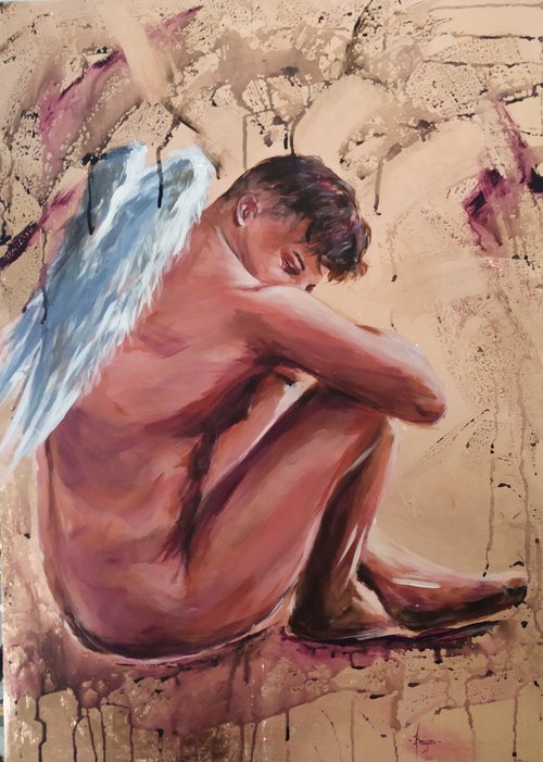 Angel I I I - Man Painting on MDF by Antigoni Tziora