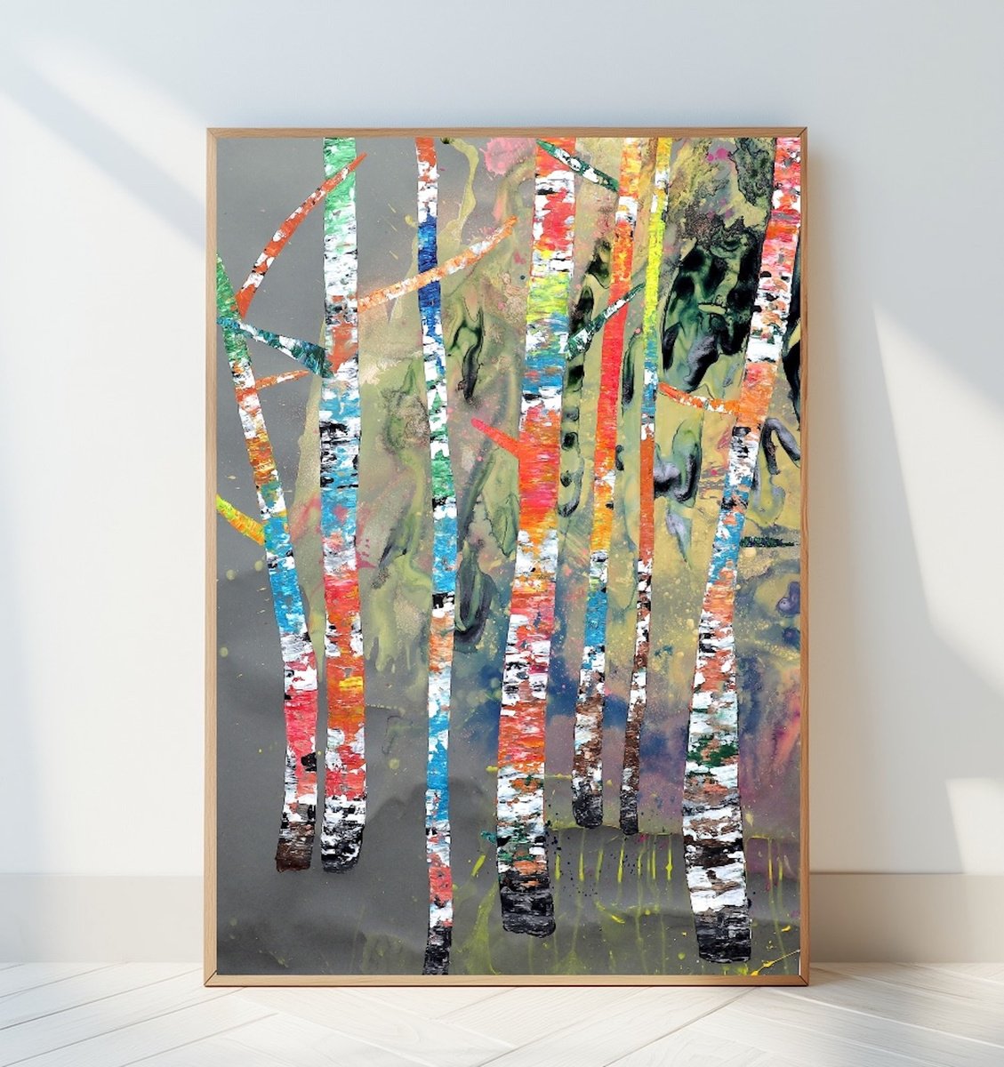 Impressionistic Landscape Painting By Poovi Art, 35 X 48", Chromatic Forest Rising, Original Artwork