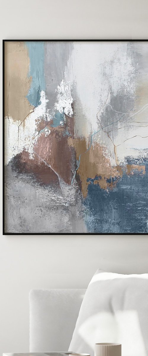 "Blue Wave" Abstract blue gray silver art by Yana Sagan
