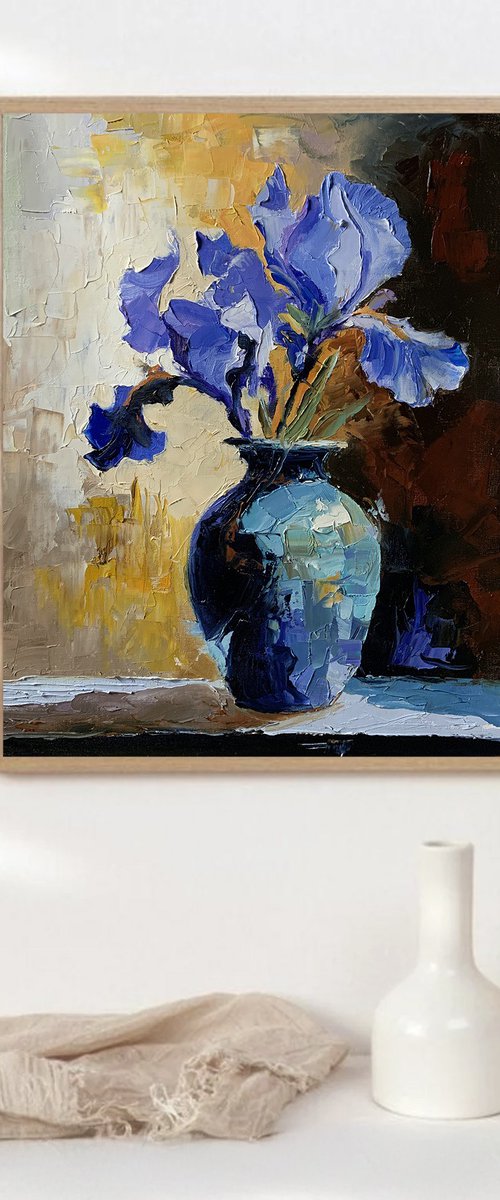 Blue Purple irises in a vase. by Vita Schagen