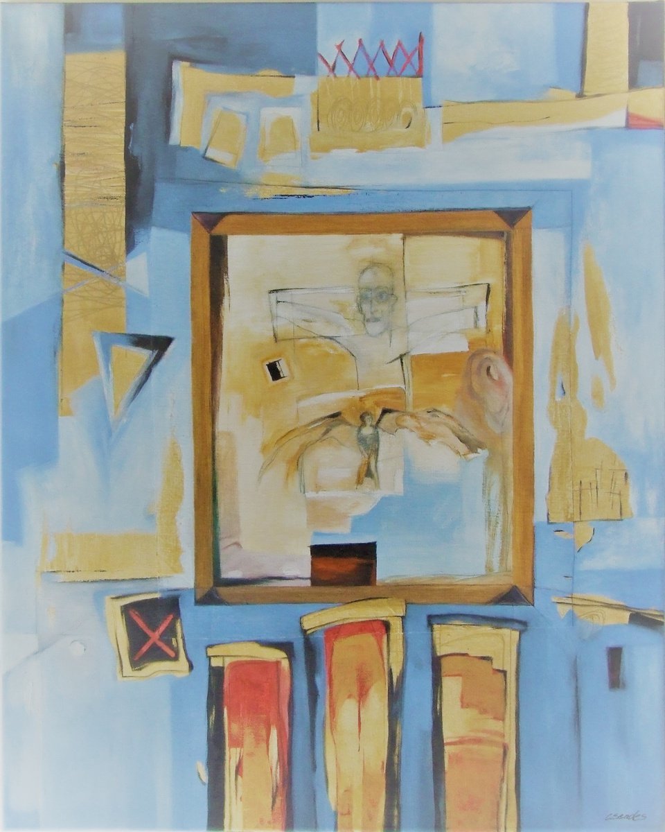 Abstract Oil Painting By Csaba Csendes, 31 X 39, An Angel Swooped By, Original Artwork