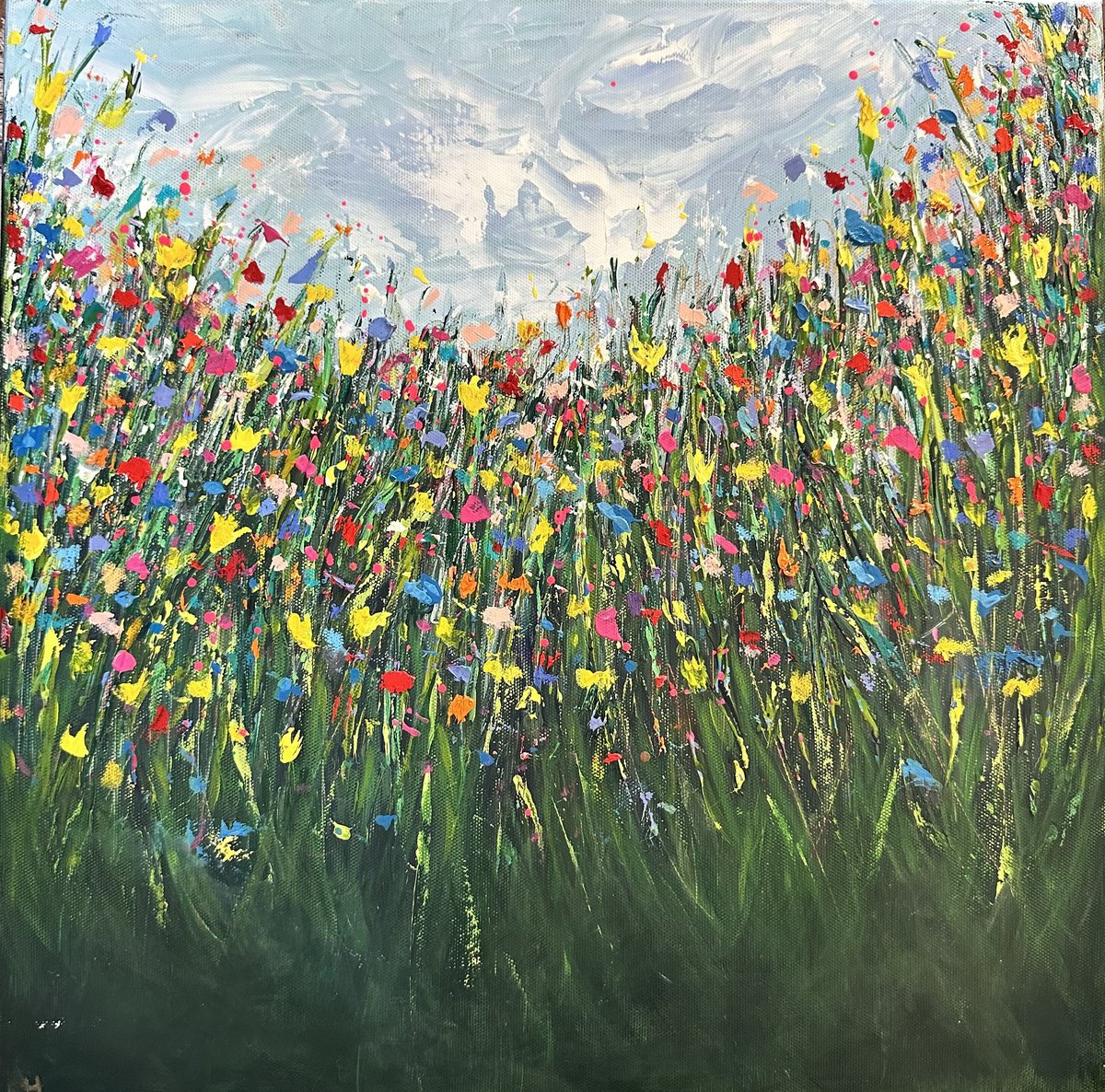  Wildflower Abstract Grey Sky By Clare Hoath, 16 X 16, Artwork For Sale On Artfinder