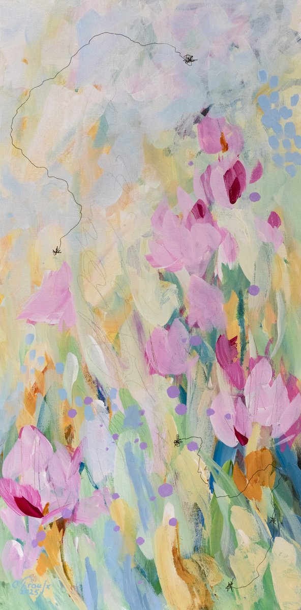 Impressionistic Botanical Acrylic Painting By Chantal Proulx, 10 X 20, L