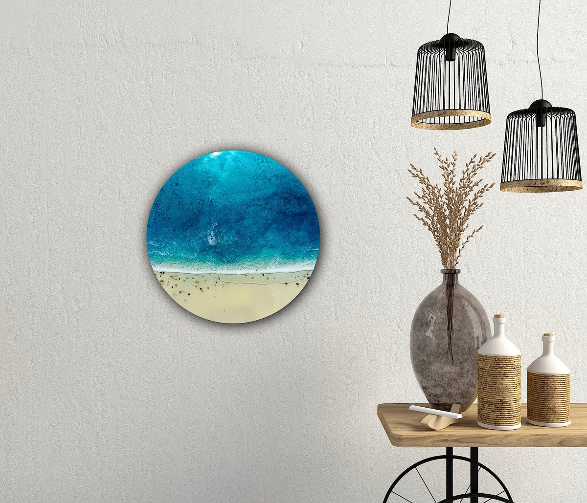 Landscape Painting By Ana Hefco, 15 X 15, Round Ocean #103, Original Artwork