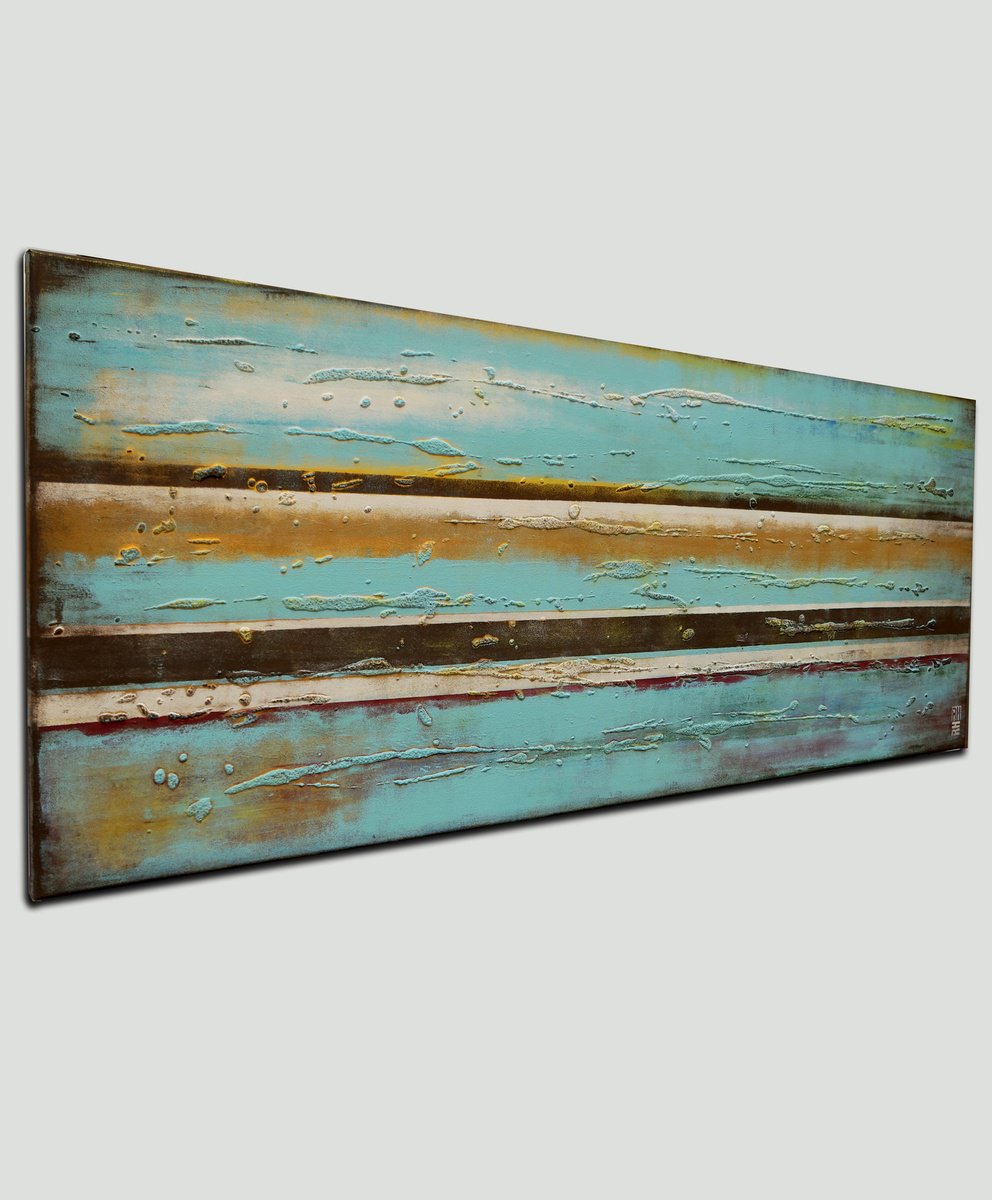 Abstract Acrylic Painting By Ronald Hunter, 59 X 24", Little Lined Landscape, Original Artwork