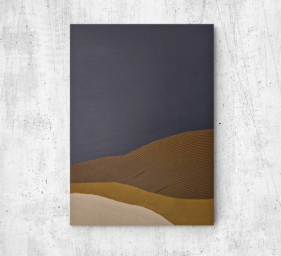 "Hills" Abstract navy brown textured art