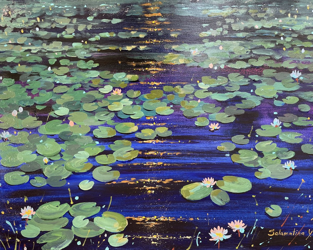 Water lilies. Night and glow on the lake by Yevheniia Salamatina