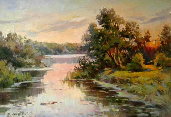 Landscape with river at sunset