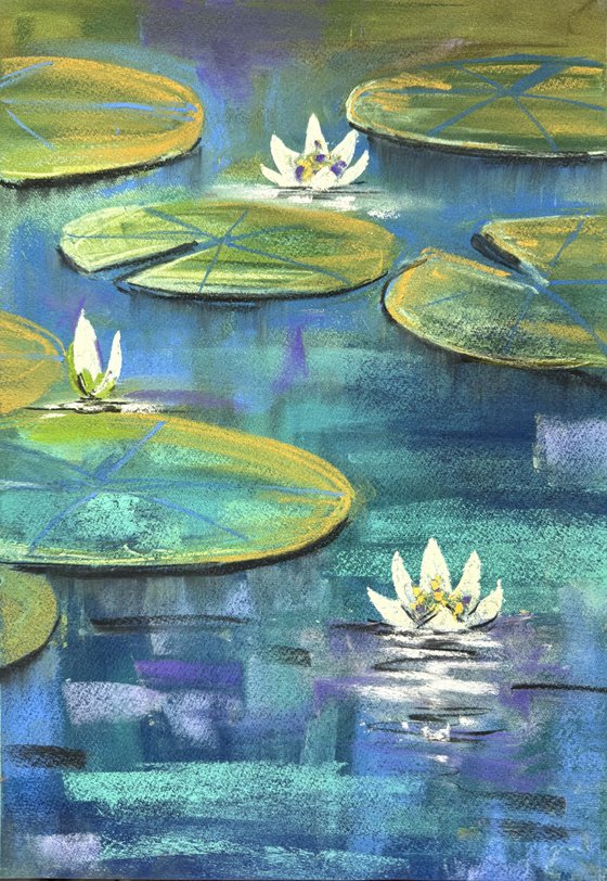 Water lilies Set of 2 Pastel