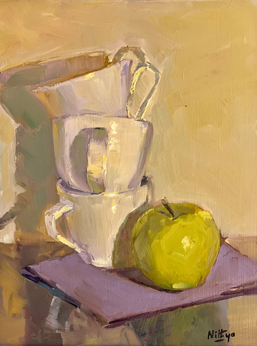 An Apple a Day Series - 5 - Vibrant oil painting kitchen decor by Nithya Swaminathan