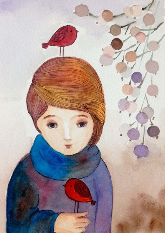 Girl and her birds