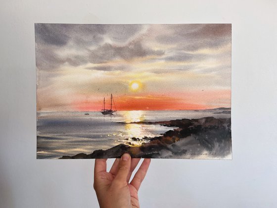 Sunset on the sea Yacht