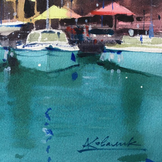 Yachts at the pier.  Lake Garda, Italy