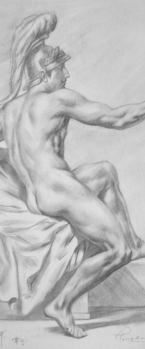 Drawing pencil male nude #16-9-8 by Hongtao Huang