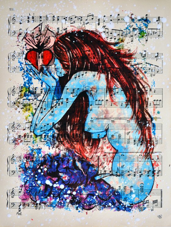Valentines Gift For Love 2 - Collage Art on Real Vintage Sheet Music Page