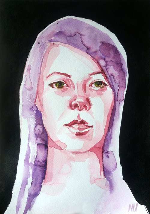 WHERE ARE MY UNICORNS? - GIRL PORTRAIT - ORIGINAL WATERCOLOR PAINTING. by Mag Verkhovets