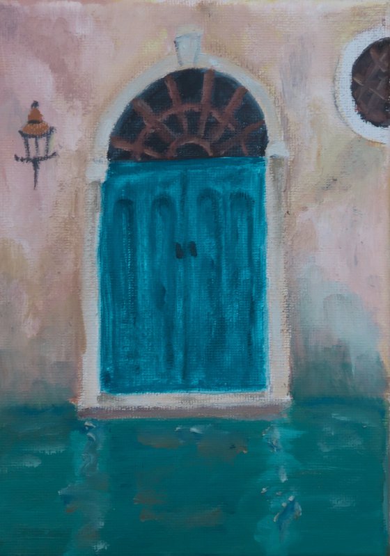 Old Blue Door with Lamp