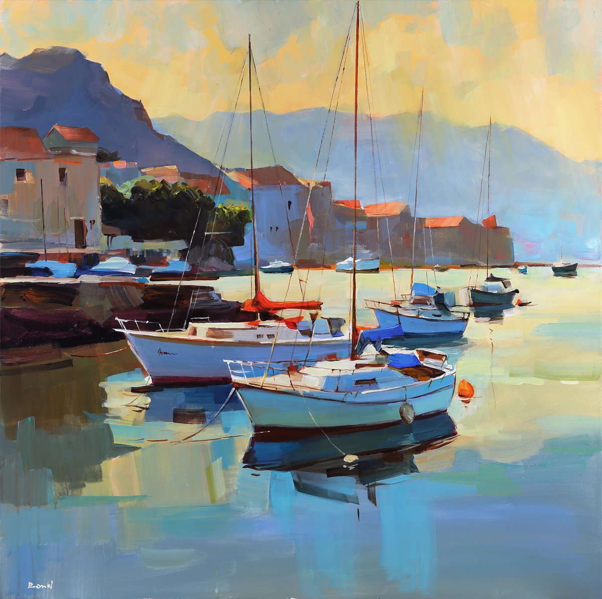 Impressionistic Landscape Acrylic Painting By Tetiana Bond, 35 X 35", A Place Of Lovers, Original Artwork